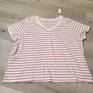 Womens Old Navy V Neck White Red Stripe XXL Short Sleeve Shirt